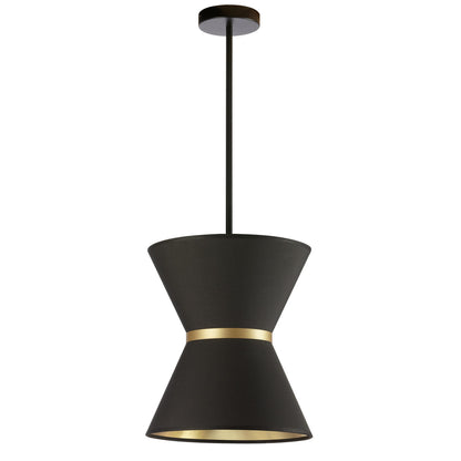 Dainolite 1 Light Incandescent Pendant, Matte Black with Gold Ring Black / Gold Shade CTN-121P-MB-698