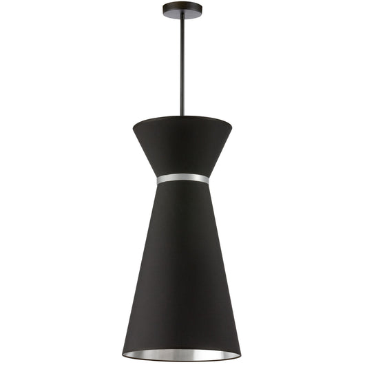 Dainolite 1 Light Incandescent Pendant, Matte Black w/ Fabric Shade CTN-141P-MB-697