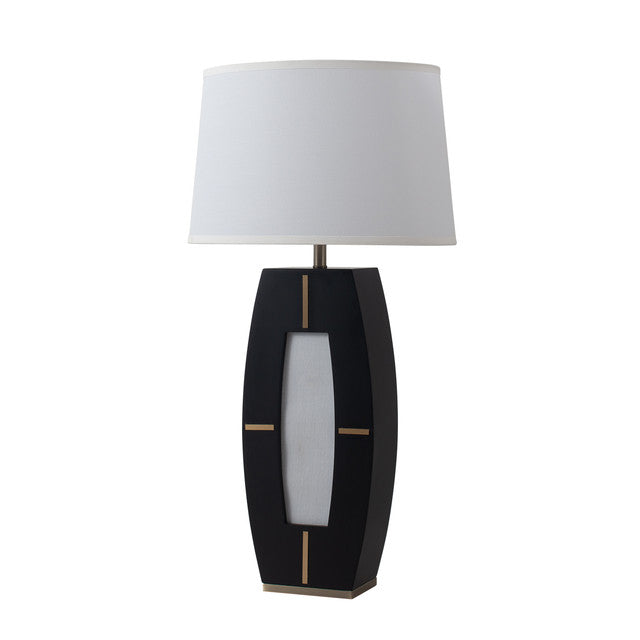 Nova of California Delacey Table Lamp With Nightlight - Ebony Wood Finish, Weathered Brass, White Linen Shade 1030773B