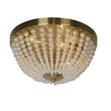 Dainolite 3 Light Incandescent Flush Mount Aged Brass Finish with Pearls  DAW-143FH-AGB-WH