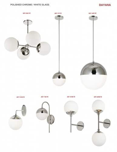 Dainolite 3 Light Halogen Pendant, Polished Chrome Finish with White Glass DAY-143P-PC