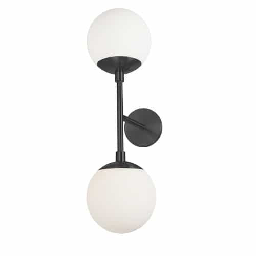 Dainolite 2 Light Halogen Matte Black Wall Sconce w/ White Glass DAY-232W-MB