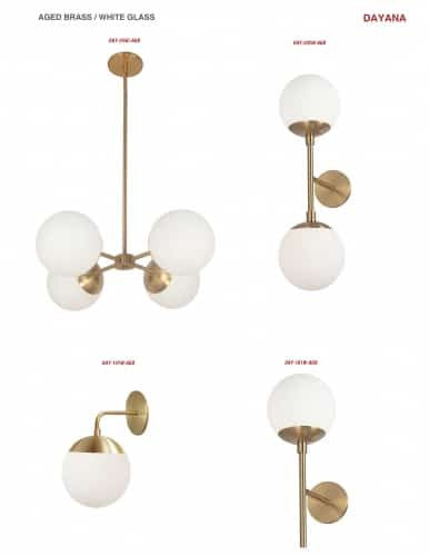 Dainolite 4 Light Halogen Aged Brass Chandelier w/ White Glass  DAY-244C-AGB