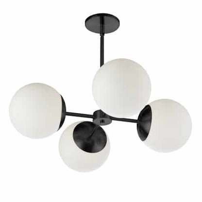 Dainolite 4 Light Halogen Matte Black Chandelier w/ White Glass  DAY-244C-MB