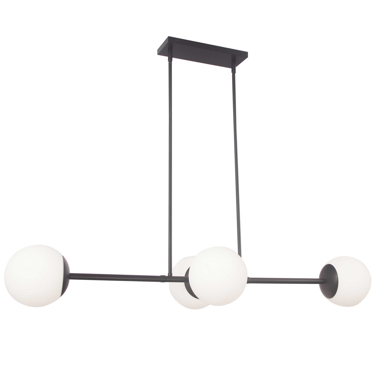 Dainolite 4 Light Halogen Horizontal Pendant, Matte Black w/ White Opal Glass DAY-484HP-MB