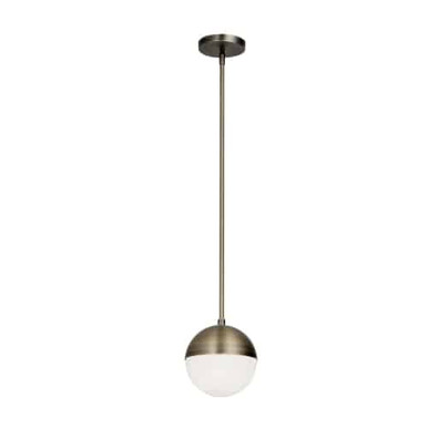 Dainolite 1 Light Halogen Pendant, Antique Brass Finish with White Glass DAY-71P-AB