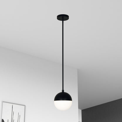 Dainolite 1 Light Halogen Pendant, Matte Black Finish with White Glass DAY-71P-MB