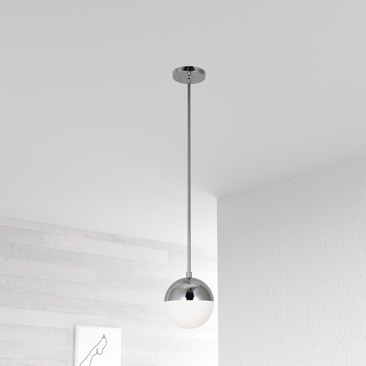 Dainolite 1 Light Halogen Pendant, Polished Chrome Finish with White Glass DAY-71P-PC