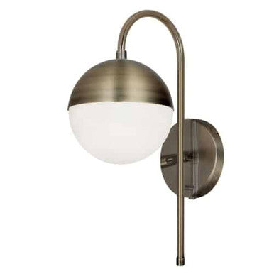 Dainolite 1 Light Halogen Sconce, Antique Brass with White Glass, Hardwire and Plug-In DAY-71W-AB