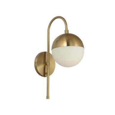 Dainolite 1 Light Halogen Sconce Aged Brass w/ White Opal Glass Hardwire + Plug-In DAY-71W-AGB