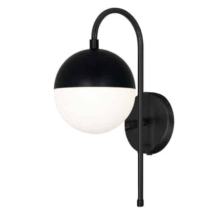 Dainolite 1 Light Halogen Wall Sconce, Matte Black with White Glass, Hardwire or Plug-In DAY-71W-MB