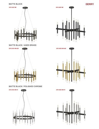 Dainolite 24 Light Incandescent Matte Black & Aged Brass Chandelier  DER-2424C-MB-AGB