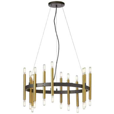 Dainolite 24 Light Incandescent Matte Black & Aged Brass Chandelier  DER-2424C-MB-AGB