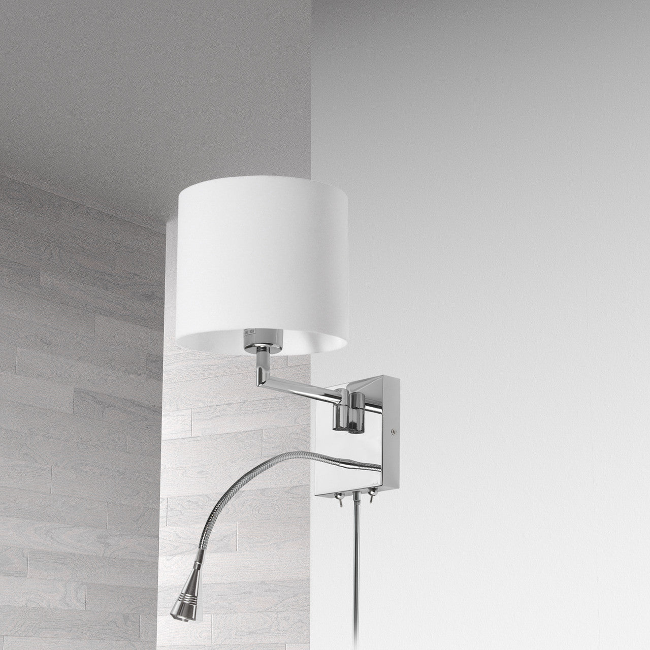 Dainolite 1 Light Swing Arm & 1 Downlight LED Wall Sconce, Polished Chrome Finish with White Shade DLED426A