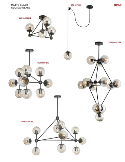 Dainolite 10 Light Triangular Chandelier, Matte Black Finish, Cognac Glass DMI-4410C-BK