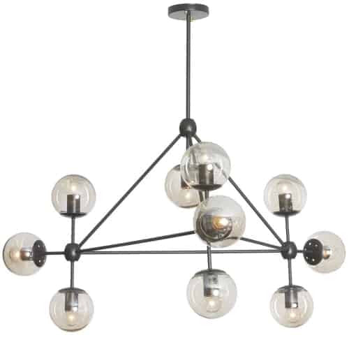 Dainolite 10 Light Triangular Chandelier, Matte Black Finish, Cognac Glass DMI-4410C-BK