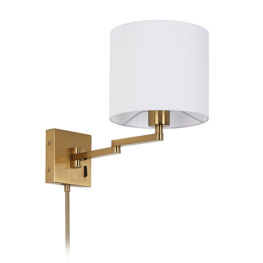 Dainolite 1 Light Double Swing Arm Wall Lamp, Aged Brass w/ a White Shade DMWL7713-AGB