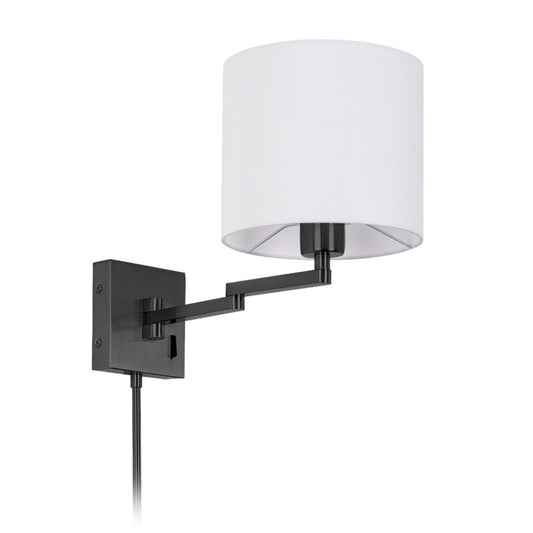 Dainolite 1 Light Double Swing Arm Wall Lamp, Matte Black w/ a White Shade DMWL7713-MB