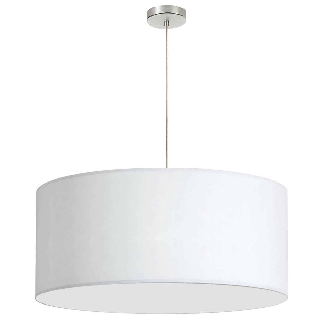 Dainolite 1 Light, 28" Drum Shade Pendant, White Fabric, No Bottom Duffuser, Polished Chrome DRM-L-790