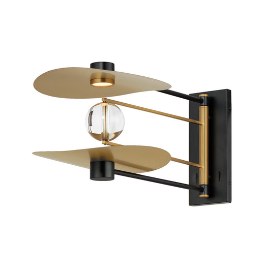 ET2 Contemporary Lighting Pearl 2-Light LED Sconce in Black / Natural Aged Brass E24072-BKNAB