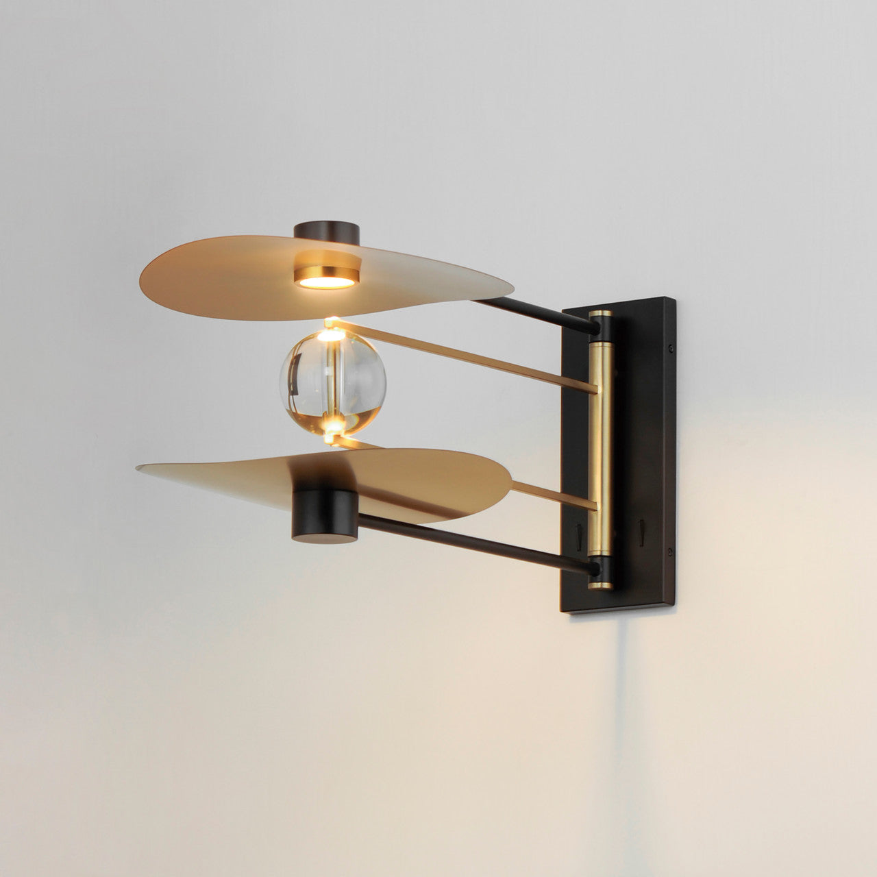 ET2 Contemporary Lighting Pearl 2-Light LED Sconce in Black / Natural Aged Brass E24072-BKNAB