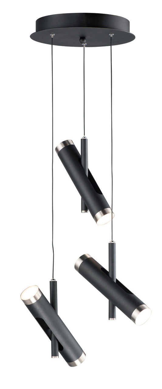 ET2 Contemporary Lighting Ambit 3-Light LED Pendant in Black / Satin Nickel E25043-BKSN