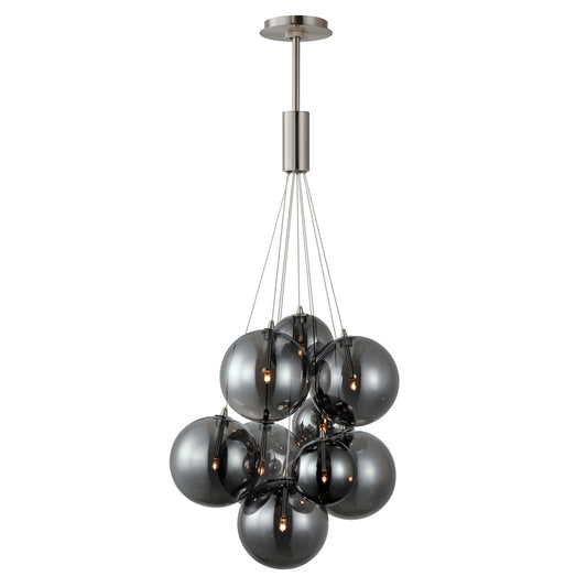 ET2 Contemporary Lighting Burst 9-Light LED Pendant - Smoke in Satin Nickel E25087-142SN