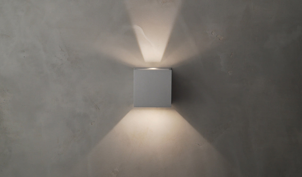 ET2 Contemporary Lighting Alumilux: Cube LED Outdoor Wall Sconce in Satin Aluminum E41308-SA