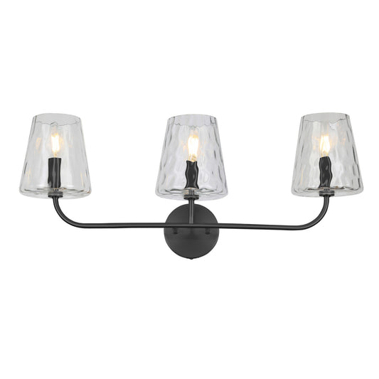 Dainolite 3 Light Incandescent Vanity Matte Black with Clear Hammered Glass ELN-213W-MB-CLR