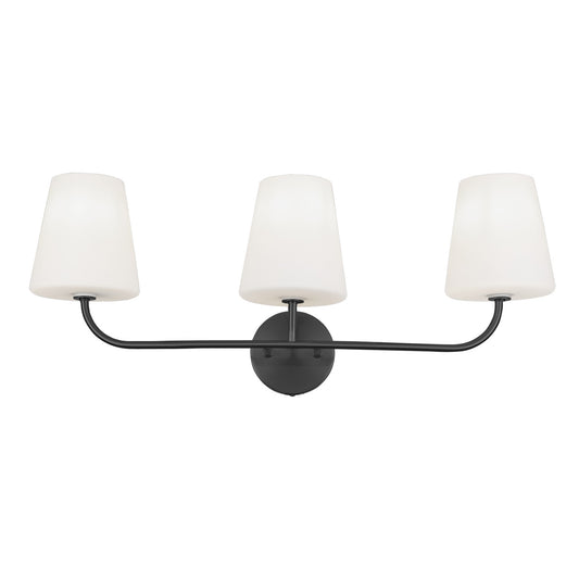 Dainolite 3 Light Incandescent Vanity Matte Black with White Opal Glass ELN-213W-MB-WH