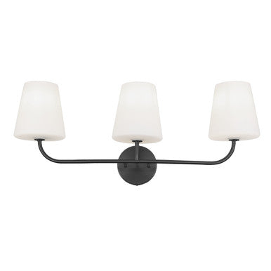 Dainolite 3 Light Incandescent Vanity Matte Black with White Opal Glass ELN-213W-MB-WH