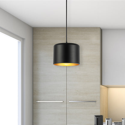 Dainolite 1 Light Incandescent Pendant, Aged Brass w/ Matte Black &Gold Shade EMI-81P-AGB-MB