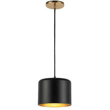 Dainolite 1 Light Incandescent Pendant, Aged Brass w/ Matte Black &Gold Shade EMI-81P-AGB-MB