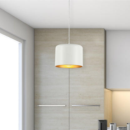 Dainolite 1 Light Incandescent Pendant, Aged Brass w/ Matte White &Gold Shade EMI-81P-AGB-MW