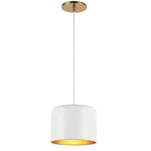 Dainolite 1 Light Incandescent Pendant, Aged Brass w/ Matte White &Gold Shade EMI-81P-AGB-MW