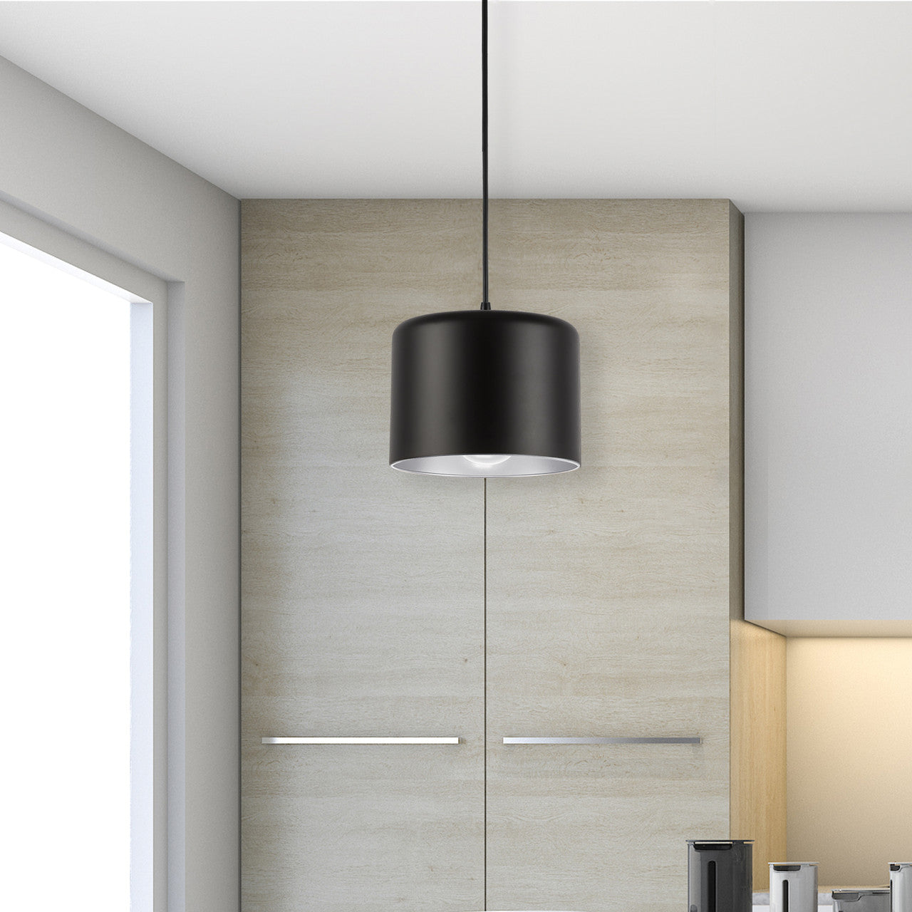 Dainolite 1 Light Incandescent Pendant, Polished Chrome with Matte Black & Silver Shade EMI-81P-PC-MB