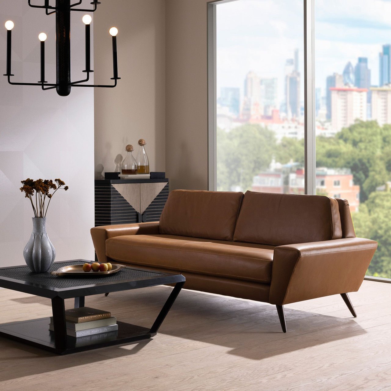 Arteriors Home Vidara Sofa Butterscotch Leather Dark Walnut FFU01