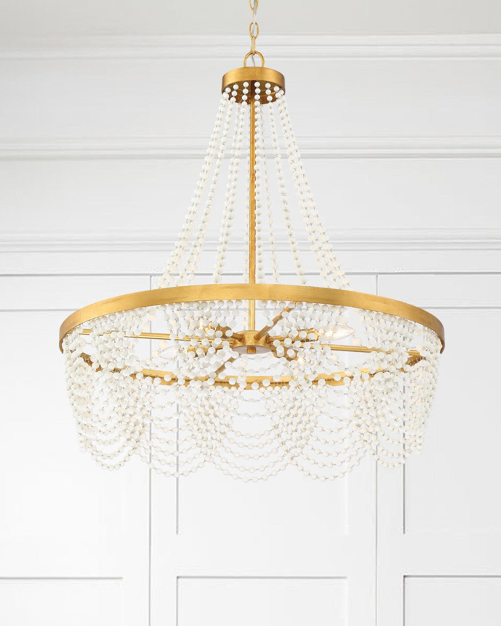 Crystorama Fiona 4 Light Antique Gold Chandelier with White Beads FIO-A9104-GA-WH