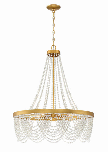 Crystorama Fiona 4 Light Antique Gold Chandelier with White Beads FIO-A9104-GA-WH