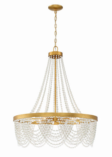 Crystorama Fiona 4 Light Antique Gold Chandelier with White Beads FIO-A9104-GA-WH