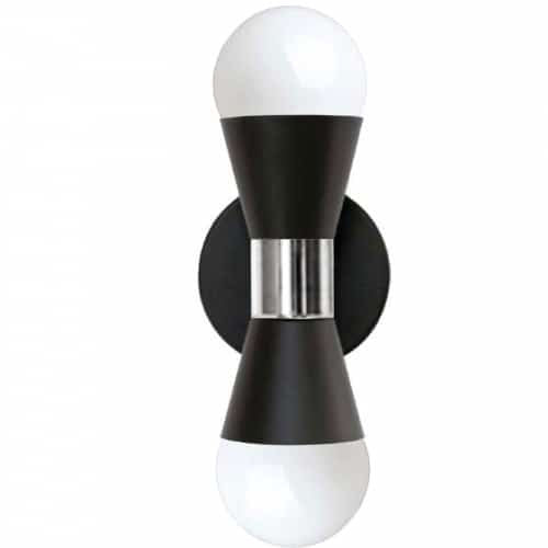 Dainolite 2 Light Incandescent Wall Sconce, Matte Black & Polished Chrome FOR-72W-MB-PC