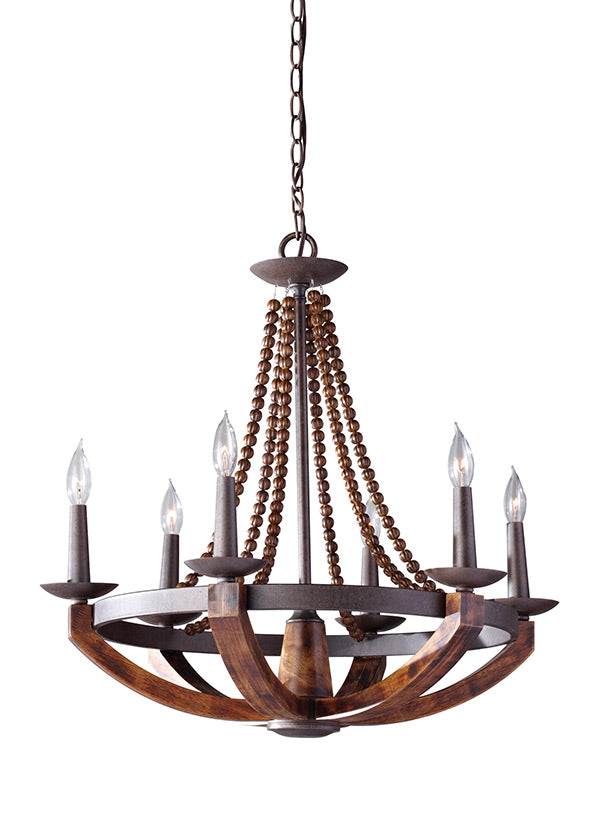 Generation Lighting Adan Medium Chandelier in Rustic Iron / Burnished Wood F2749/6RI/BWD