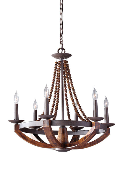 Generation Lighting Adan Medium Chandelier in Rustic Iron / Burnished Wood F2749/6RI/BWD