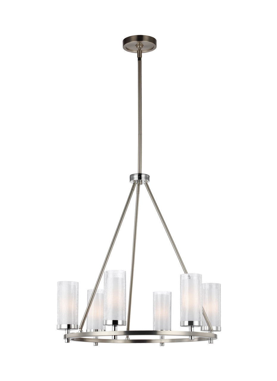 OPEN BOX NEW:  Generation Lighting Jonah Period Uptown 6 Light Chandelier in Satin Nickel / Chrome F2985/6SN/CH