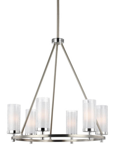 OPEN BOX NEW:  Generation Lighting Jonah Period Uptown 6 Light Chandelier in Satin Nickel / Chrome F2985/6SN/CH