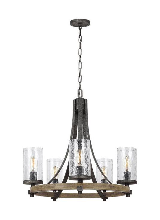 Visual Comfort Studio Sean Lavin Angelo Small Chandelier in Distressed Weathered Oak / Slate Grey Metal F3133/5DWK/SGM