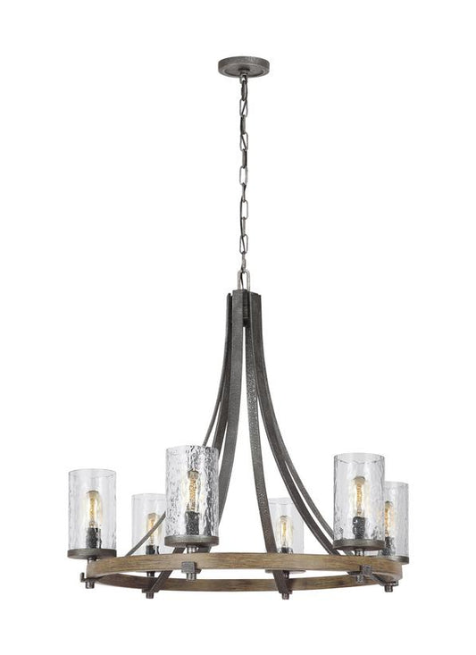 Visual Comfort Studio Sean Lavin Angelo Medium Chandelier in Distressed Weathered Oak / Slate Grey Metal F3134/6DWK/SGM