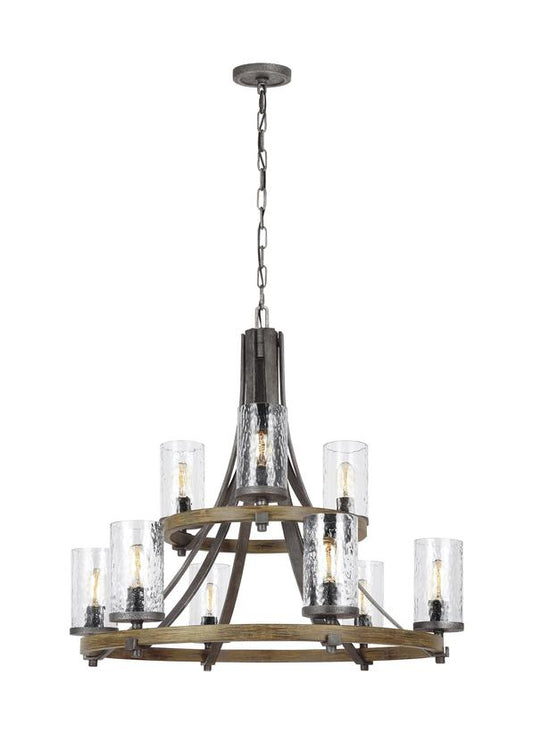 Visual Comfort Studio Sean Lavin Angelo Two-Tier Chandelier in Distressed Weathered Oak / Slate Grey Metal F3135/9DWK/SGM