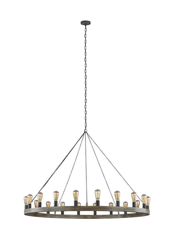 Visual Comfort Studio Sean Lavin Avenir Large Chandelier in Weathered Oak Wood / Antique Forged Iron F3933/20WOW/AF