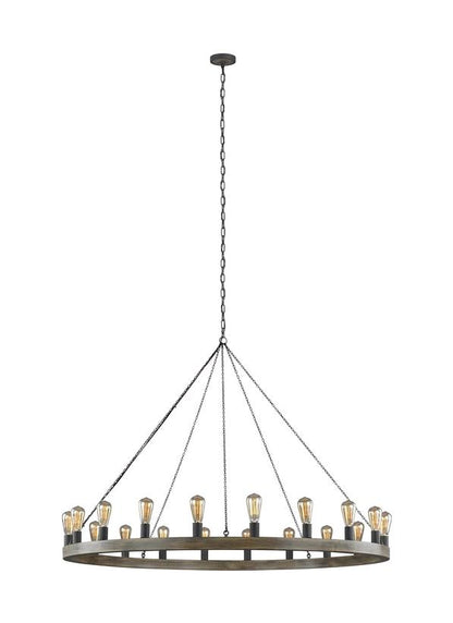 Visual Comfort Studio Sean Lavin Avenir Large Chandelier in Weathered Oak Wood / Antique Forged Iron F3933/20WOW/AF